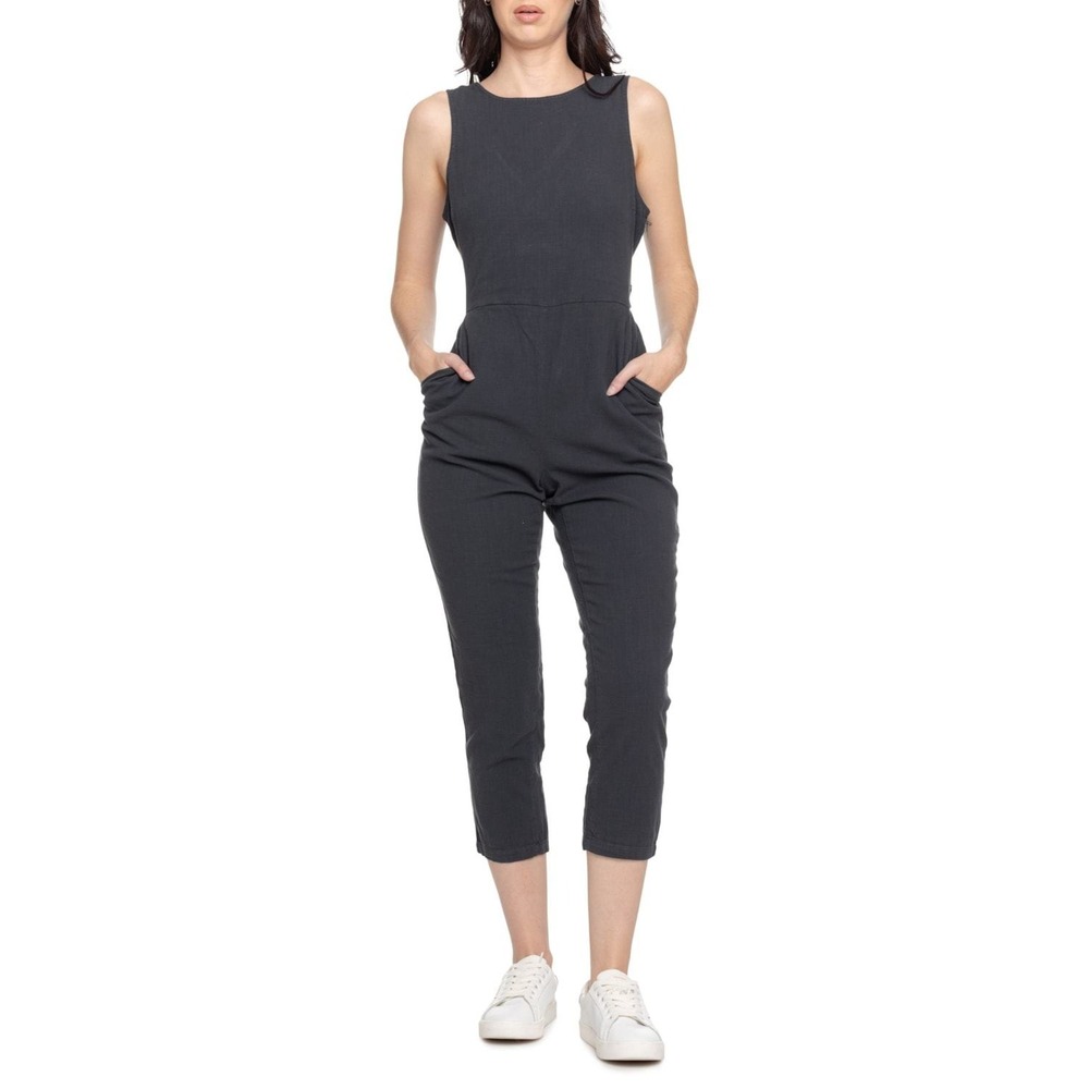 Marine Layer Eloise Belted Jumpsuit Sleeveless Open Back Black Small